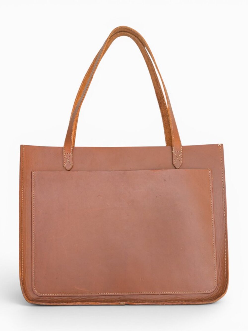 Oversized Hand-Stitched Veg-Tan Leather Tote (16” × 12.5” × 4.5”)